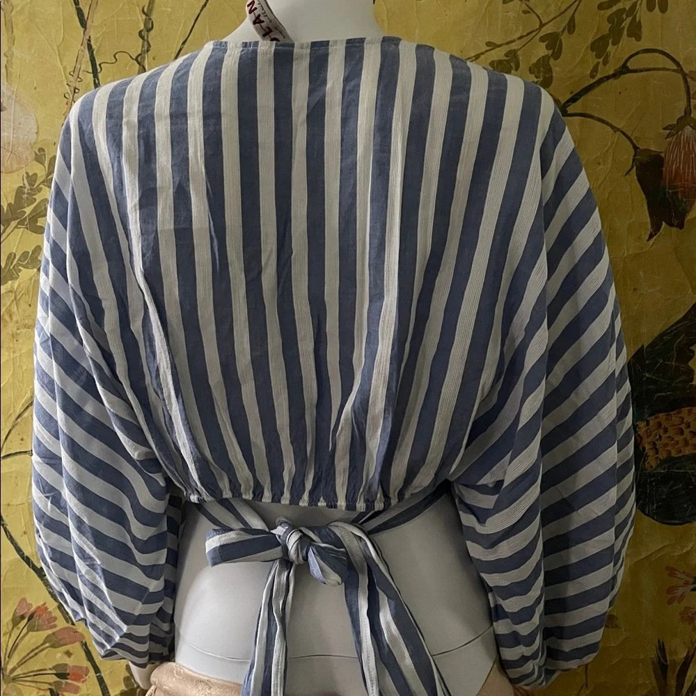 NEW Anthropologie Dolan Striped V-Neck Cropped Puff Sleeve Blouse